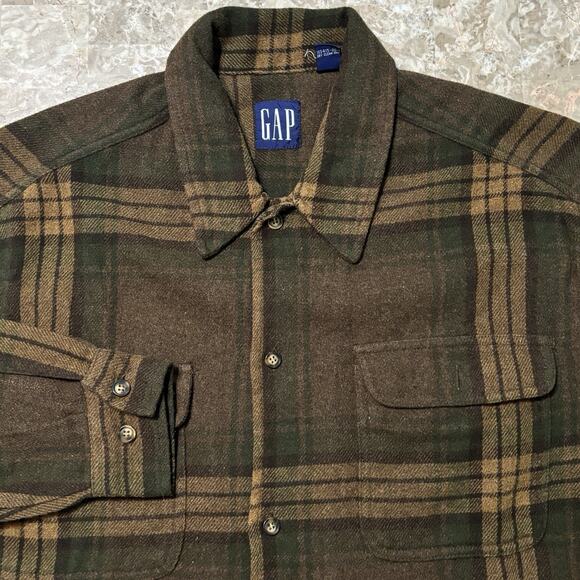 Vintage Gap Shirt Mens Large Brown Plaid Overshirt Wool Blend 90s Board - Picture 1 of 10
